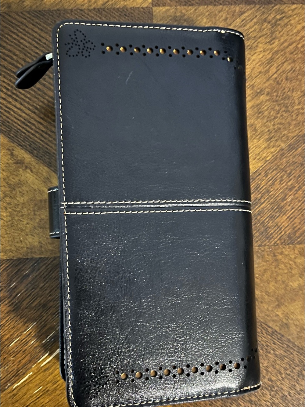 Black Leather Zip Wallet with Floral Concho Closure - NWOT - Picture 2 of 6
